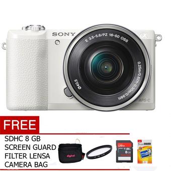Sony Alpha A5100 kit 16-50mm f3.5-5,6 OSS Putih + Gratis SDHC 8 GB + Tas + Filter + Screen Guard  