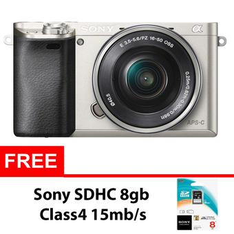 Sony Alpha A6000 - 24.3 MP - Kit 16-50mm - Silver + Gratis Sony SDHC 8GB  