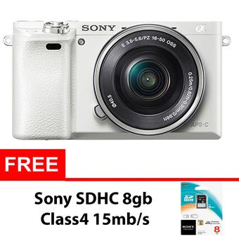 Sony Alpha A6000 - 24.3MP - Kit 16-50mm - Putih + Gratis Sony SDHC 8gb  
