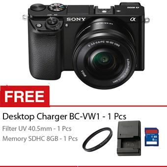 Sony Alpha A6000 - 24 MP - Kit 16-50mm Lens - Hitam + Gratis Charger BC-VW1 + Memory 8GB + Filter UV 40.5mm  