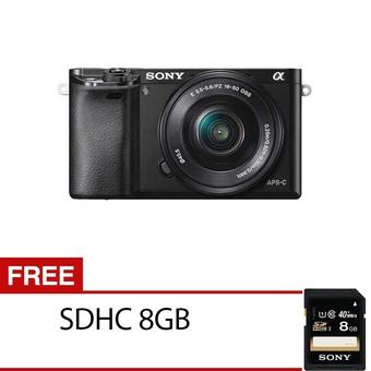 Sony Alpha A6000 Kit 16-50mm - 24 MP - Hitam + Gratis Memory Sony 8GB  
