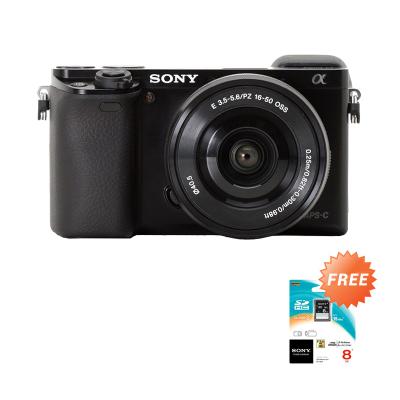 Sony Alpha A6000 Kit 16-50mm Kamera Mirrorless - Hitam [24.3 MP] + Free Sony SDHC 8 GB