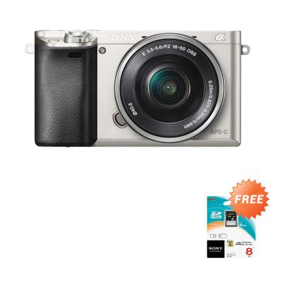 Sony Alpha A6000 Kit 16-50mm Kamera Mirrorless - Silver [24.3 MP] + Free Sony SDHC 8 GB
