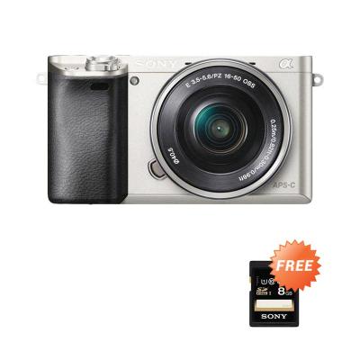 Sony Alpha A6000 kit 16-50mm Silver Kamera Mirrorless [24 MP] Free SDHC 8 GB