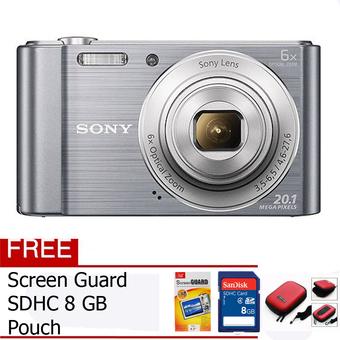 Sony Cyber-Shot DSC-W810 - 20.1 MP - Silver+ Free SDHC 8 GB + Screen Guard + Tas Kamera  