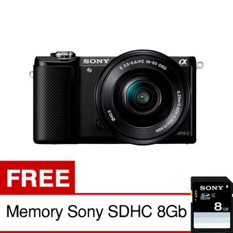 Sony Digital Camera Alpha 5000L 16-50mm F3.5-5.6 OSS Hitam + Gratis Memory Sony SDHC 8 GB  