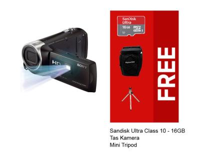 Sony HDR-PJ410 AVCHD Projector Handycam - Full HD - Gratis Sandisk Ultra Micro 16GB + Case + Mini Tripod