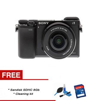 Sony Kamera Alpha A6000 Kit 16-50mm - Hitam + Gratis Sandisk SDHC 8gb + Cleaning Kit  