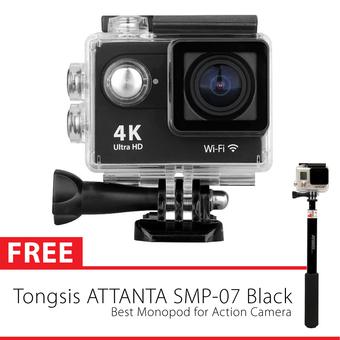 Sport Cam WIFI H9 4K Full HD Action Camera - 12 MP - Hitam + Gratis Tongsis Attanta SMP-07  