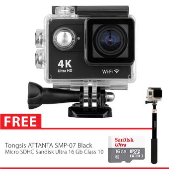 Sport Cam WIFI H9 Full HD Action Camera - 12 MP - Hitam+ Gratis Tongsis Attanta SMP-07 + MicroSD  