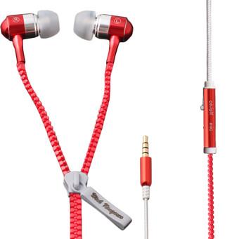Stereo Bass Headset In Ear Zipper Earphone with Mic (Red) (Intl)  