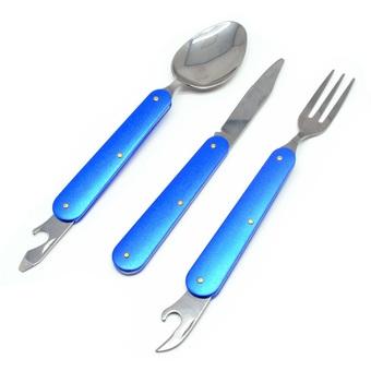 Universal Seperate Aluminium Swiss Knife with Spoon and Fork 5 in 1 - LP4002 - Biru  