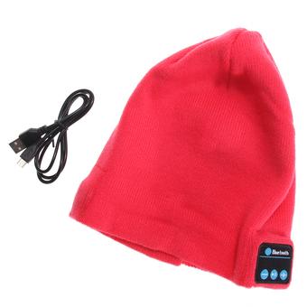 Warm Beanie Hat Wireless Bluetooth Smart Cap Headphone Headset red (Intl)  