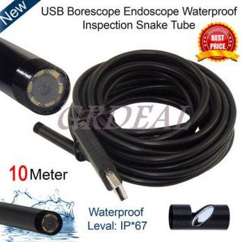 [globalbuy] 10M Usb Cable 6 Leds 1/6 Cmos 640 x 480 Hd 0.3MP 7MM Usb Endoscope Waterproof /2940647