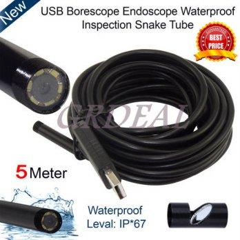 [globalbuy] 5M Usb Cable 6 Leds 1/6 Cmos 1280 X 720 Hd 1.3MP 5mm Usb Endoscope Waterproof /2941018