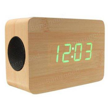 [globalbuy] Wooden LED Alarm Clock Temperature Display Wireless Bluetooth Speaker/2331126