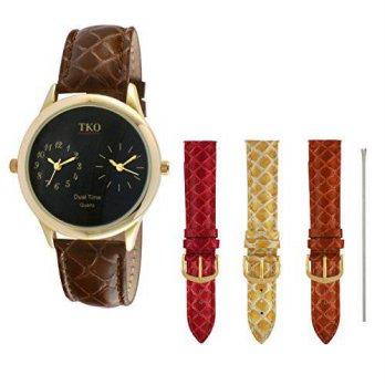 [macyskorea] TKO Dual Time Gold Gift Set Watch Includes 4 Genuine Leather Bands, 4 Sets of/9529914