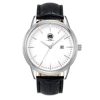 [poledit] AIBI Man Waterproof Silver Case Black Leather Strap Quartz Wrist Watches with Da/12674092