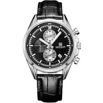 [poledit] MEGIR Megir Men`s Black Dial Black Fashion Leather Quartz Wrist Watch/13109077