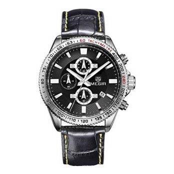 [poledit] MEGIR Megir Men`s Black Dial Black Leather Luminous Pointer Quartz Watch (T1)/12888275