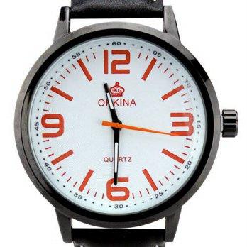 [poledit] Orkina Large Numbers White Dial Quartz Black Leather Strap Wrist Watch W005-W/12950239