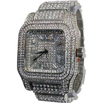 [worldbuyer] Enigmatoys Techno Pave Elite Silver Finish Iced Out Lab Diamond Face Mens Wat/1374442