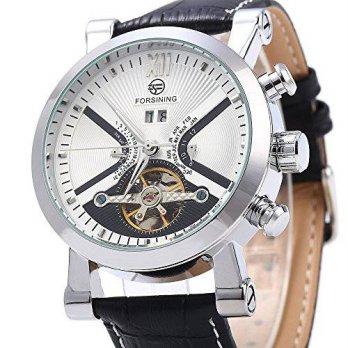 [worldbuyer] Generic Forsining Male Tourbillon Auto Mechanical Watch Leather Strap with Da/1380999