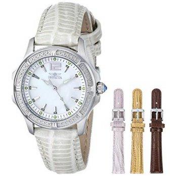 [worldbuyer] Invicta Womens 11782 Wildflower Mother-Of-Pearl Dial Silver-Tone Leather Watc/1377074