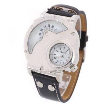 [worldbuyer] Oulm Silver Case Russian Army Military Dual Time Mens Leather Wrist Watch/1380972