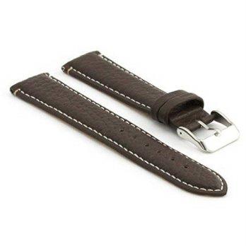 [worldbuyer] StrapsCo Dark Brown Pebbled Leather Watch Strap with White Contour Stitching /1349902