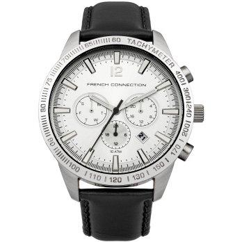 French Connection Jam Tangan Pria Hitam Silver Leather Strap FC1236BS