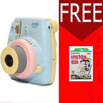 Fujifilm Instax Mini Camera 8s Rainbow Biru 3 Warna Free 1pack Film Instax Mini Polos isi 10