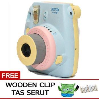 Fujifilm Instax Mini Camera 8s Rainbow Biru 3 Warna Free Klip Tas Serut Instax 8s Blue