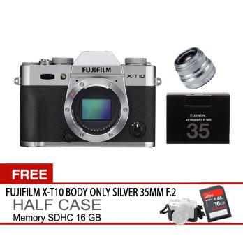 Fujifilm XT10 X-T10 Body Only 35mm F.2 Silver Free Claim 27mm Memory 16SDHC Half case