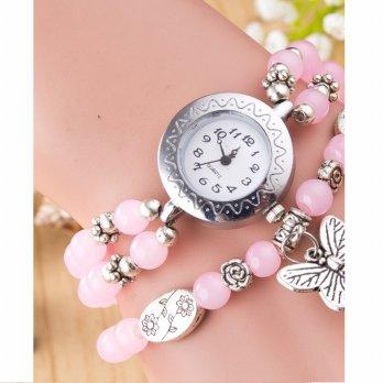 Girl Fashion Stylis Butterfly Bracelet Quartz Watch - Pink