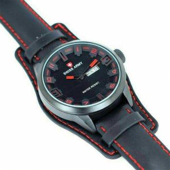 Jam Tangan Pria Swiss Army 6629 Leather Black Red Sport Premium Limited