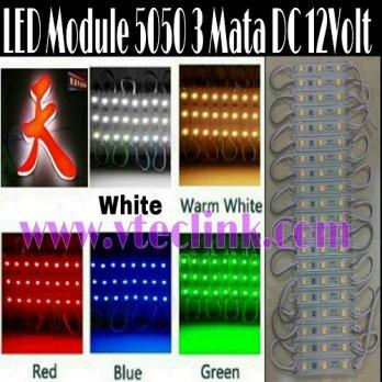 Led Module 3 Mata 5050 Dc12v Waterpfoof ( putih, merah, biru, hijau, warm white )