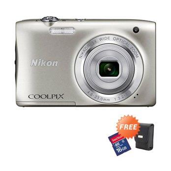 Nikon Coolpix S2900 Silver Kamera Pocket [20 MP] Free Memory Card + Case