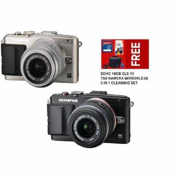 Olympus PEN E-PL6 Mirrorless Kamera Kit Lensa 14 - 42mm R (G) - Silver/Silver-Black/Black