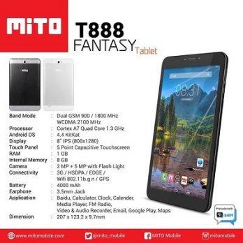 TABLET MITO T888 ANDROID KITKAT QUADCORE DUAL GSM 3G LCD 8 INCH RAM 1GB CAMERA 5MP+FLASH 4000mAh