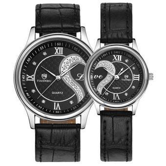 1 Pair Tiannbu Ultrathin Leather Romantic Fashion Couple Wrist Watches Black - Intl  
