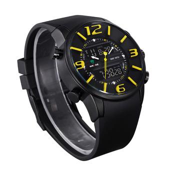 2015 WEIDE WH-3402 Men' Luxury PU Rubber Strap LCD Back Light Military Army Diver Sport Wristwatch (Black/Yellow)  