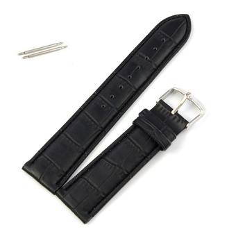 22mm Soft Genuine Leather Strap Steel Buckle Wrist Watch Band Black  