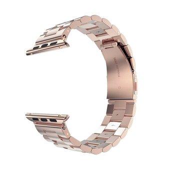 3 Pointers Solid Stainless Steel Metal Replacement Watchband Bracelet with Double Button Folding Clasp for Apple Watch iWatch 38mm (Rose Gold) (Intl)  