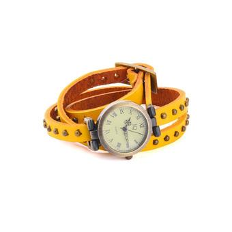 360DSC Women's Yellow Leather Leather Strap Wrist Watch  