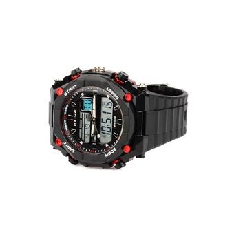 AK1275 Sport Acrylic Dial Rubber Band Quartz Analog + Digital Wrist Watch for Men(Black + Red)  