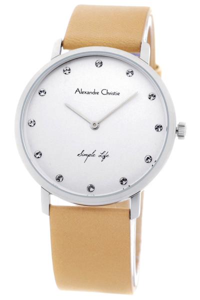 Alexandre Christie 1430900 Analog Tali Kulit Model Couple Permata Jam Tangan Pria - Putih Kombinasi Krem