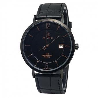 Alfa Watch ALF770 Jam Tangan Pria - Strap Leather- Hitam - Tanggal  