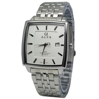 Alfa watch ALF702 Jam Tangan Pria - Strap Stainless Steel - Silver - Tanggal  
