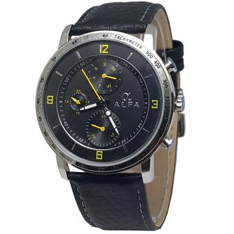 Alfa watch Slim Cronograph ALFA201 Jam Tangan Pria - Strap Kulit - Silver Hitam - -Tanggal  